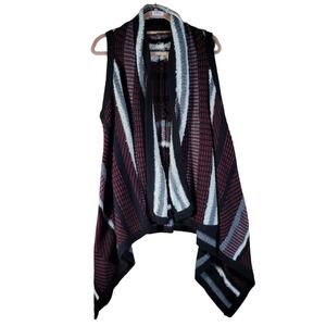 Sleeveless Open Front Knit Vest - Burgundy & Gray